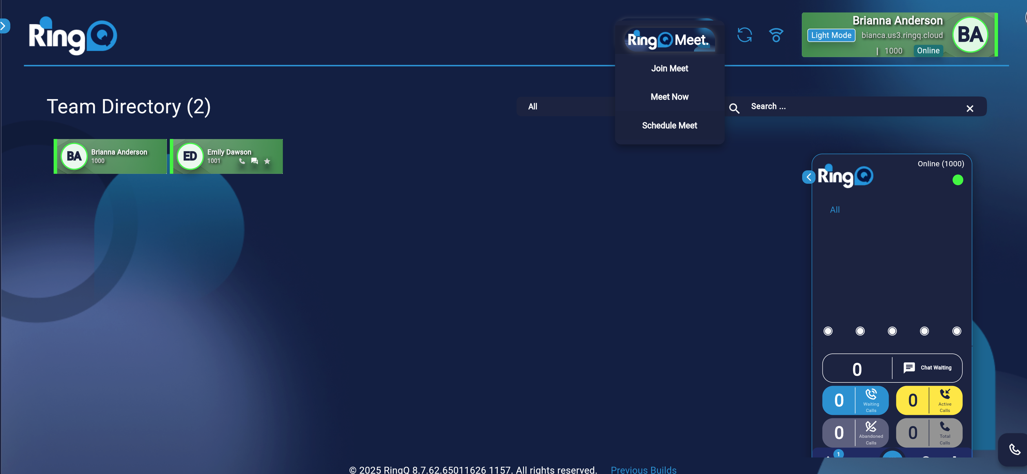 Scheduling a RingQ meet online meeting.